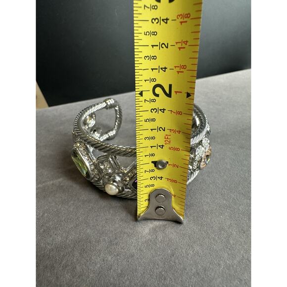 Mosaic Rhodium Plated Cable Crystal Bracelet Bezel Setting Pave Crystal Bangle - Picture 7 of 8